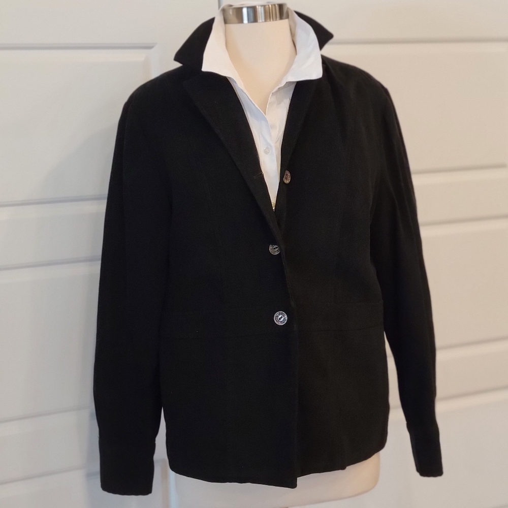 KAREN SCOTT SUEDE BLACK BLAZER SIZE MEDIUM